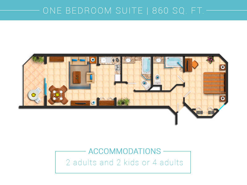 One bedroom suite floorplan